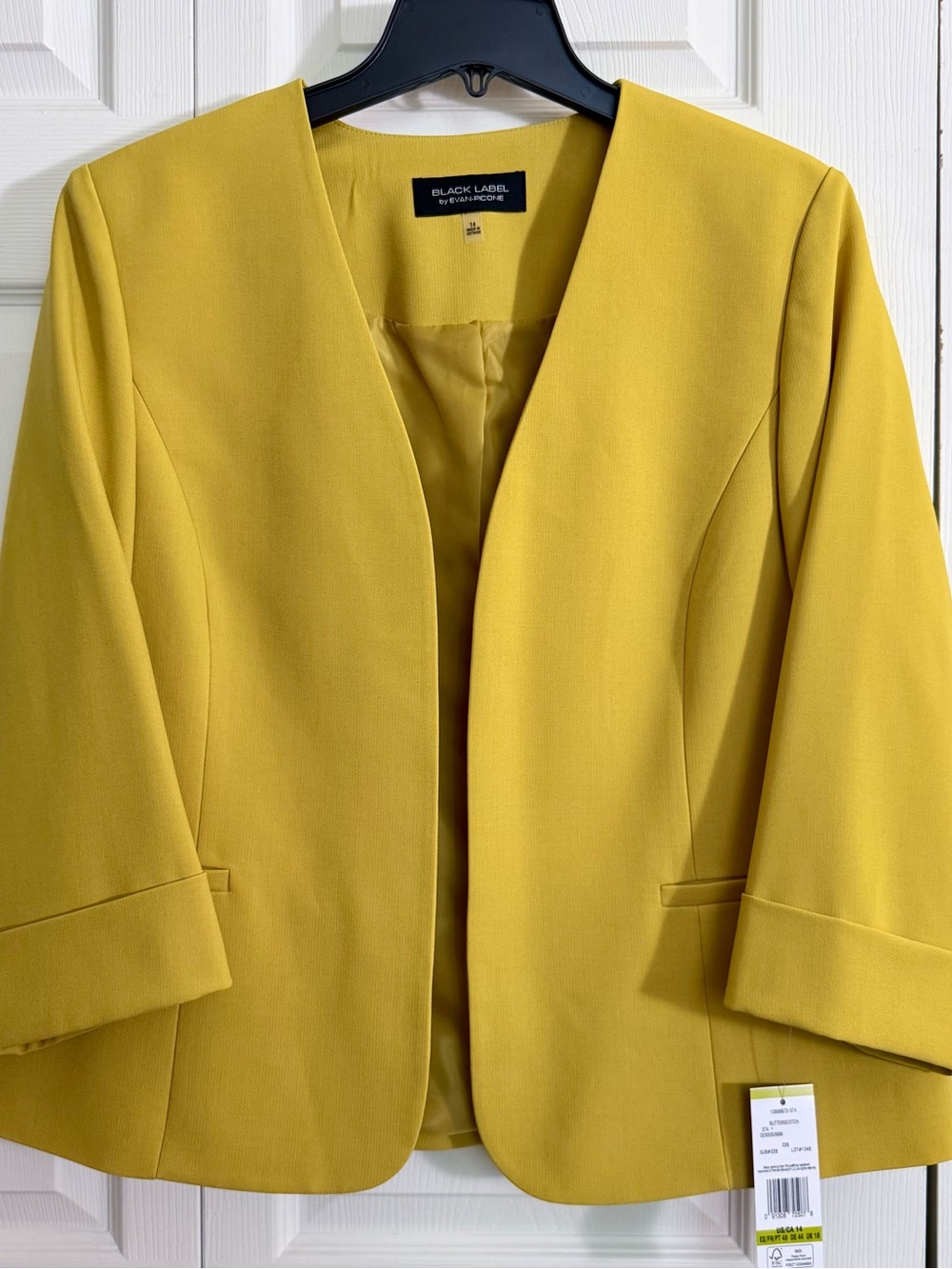 Evan Picone Mustard Yellow Collarless Open-Front Blazer